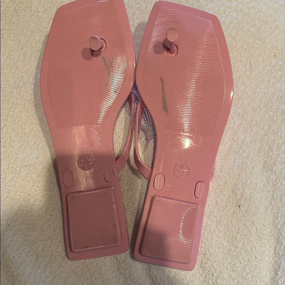 NWT Jeffrey Campbell Pink Floral bow jelly flip flop Sandals size 8/8.5 - Picture 6 of 10